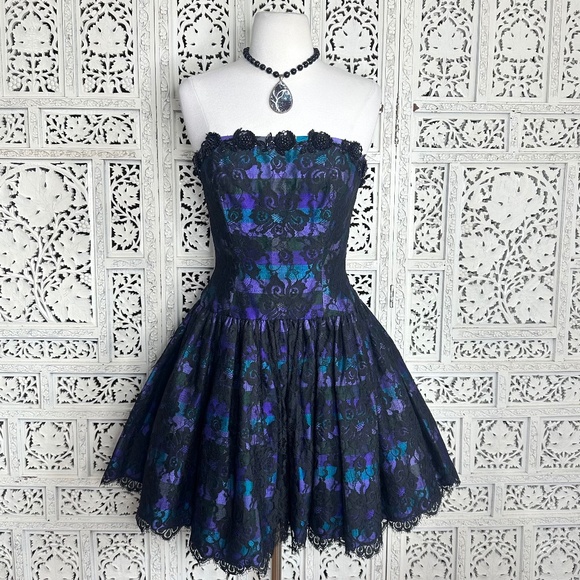 after five Dresses & Skirts - Vtg Silk Blend Punk Retro Lace Beaded Sequin Tulle Whimsygoth Grunge Party Dress